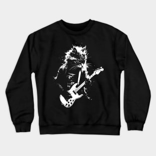 Cat Playing Electric Guitar Rock Music Crewneck Sweatshirt